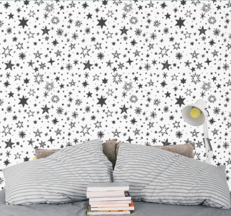 Papel de parede estrelas Fundo branco padrão de estrela preta - TenStickers