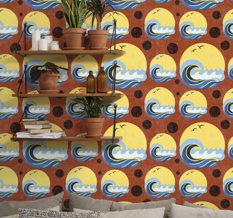 papel de parede formas geométricas Sol, praia e onda - TenStickers