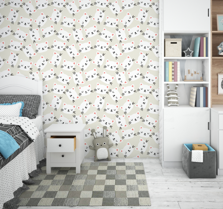 papel de parede infantil desenho de cara de gato branco - TenStickers