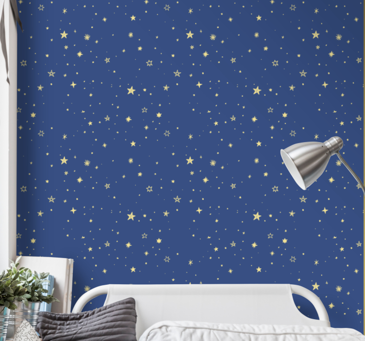 Papel de parede moderno Estrelas douradas com fundo azul - TenStickers