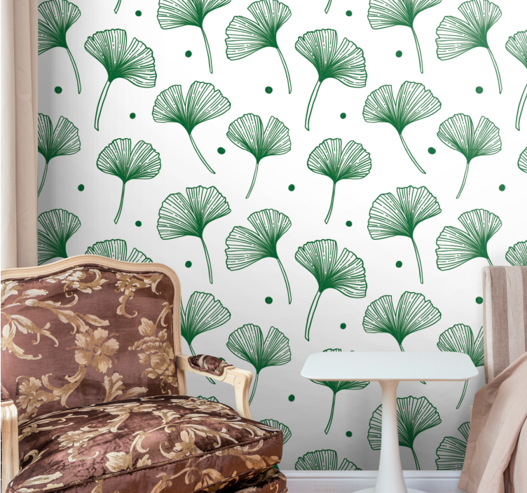 Papel de parede moderno Grandes folhas verdes de ginkgo - TenStickers