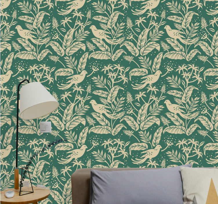 Papel de parede natureza Dourado e verde tropical selvagem - TenStickers