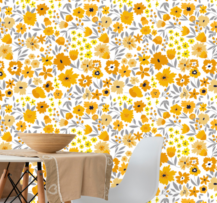Papel de parede natureza Flores amarelas e laranja - TenStickers