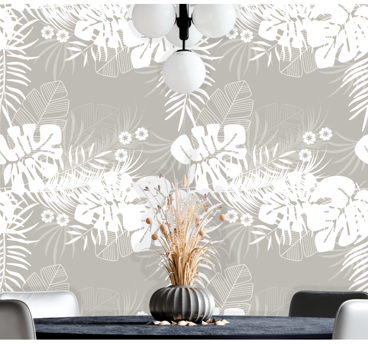Papel de parede natureza Folhas tropicais cinza - TenStickers