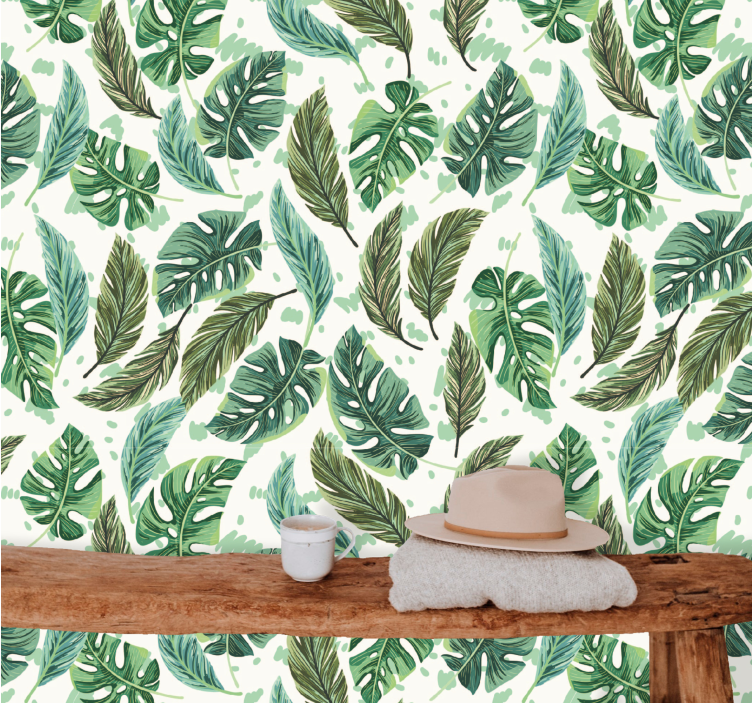 Papel de parede natureza Padrão tropical verde estilo eclético - TenStickers