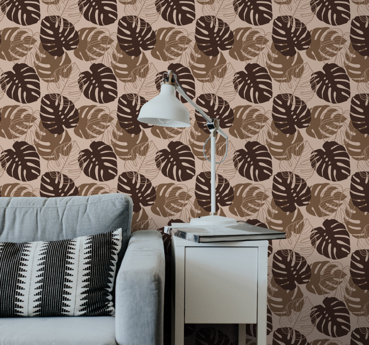 papel de parede natureza Tom marrom monstera deliciosa - TenStickers