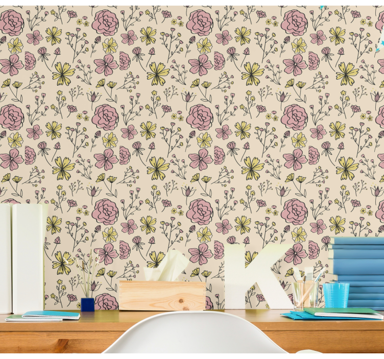papel de parede ornamental Desenho de flores vintage - TenStickers