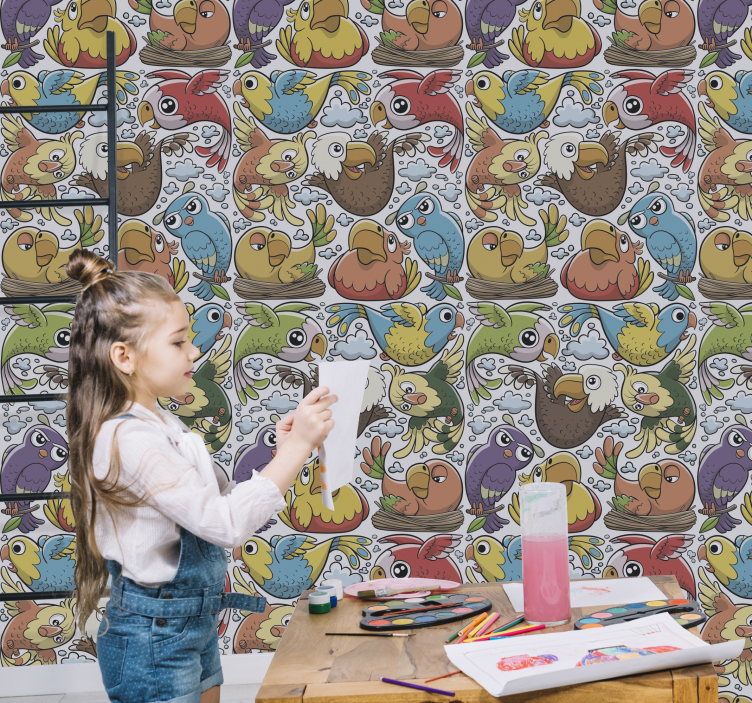Papel de parede pássaros padrão de papagaio brincalhão - TenStickers