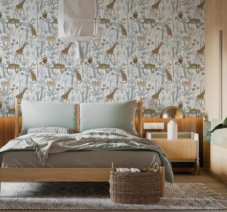 papel de parede quarto de casal padrão de selva de cor pastel - TenStickers