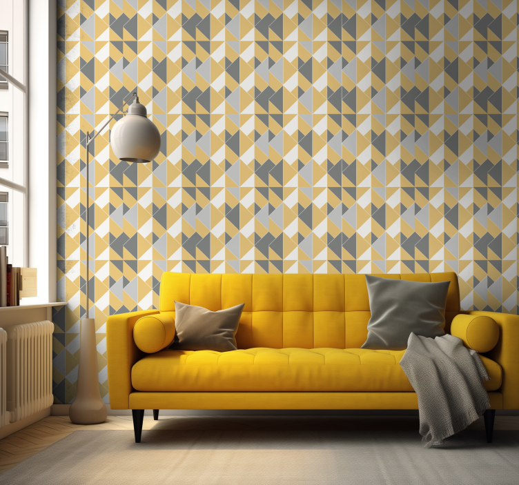 papel de parede triângulos padrão amarelo e cinza - TenStickers
