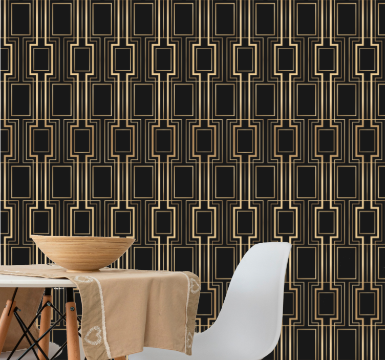 papel de parede triângulos Padrão deco dourado e preto - TenStickers