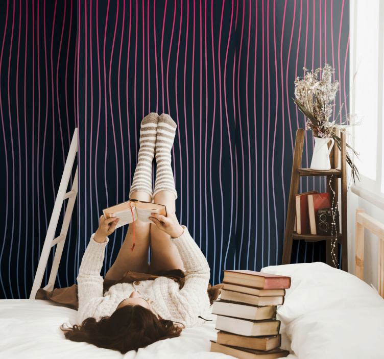 papel de parede vertical riscas de ondas de vapor - TenStickers