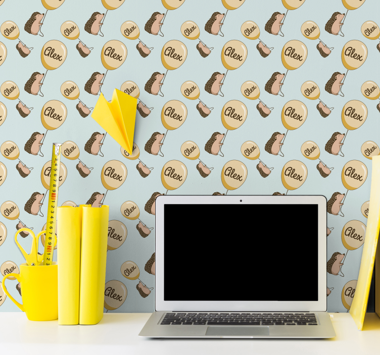 Porco-espinho com balão e papel de parede com nome - TenStickers