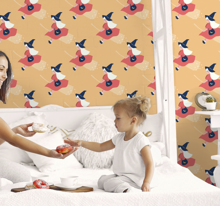 papel de parede para sala Bruxas ornamentais de halloween - TenStickers