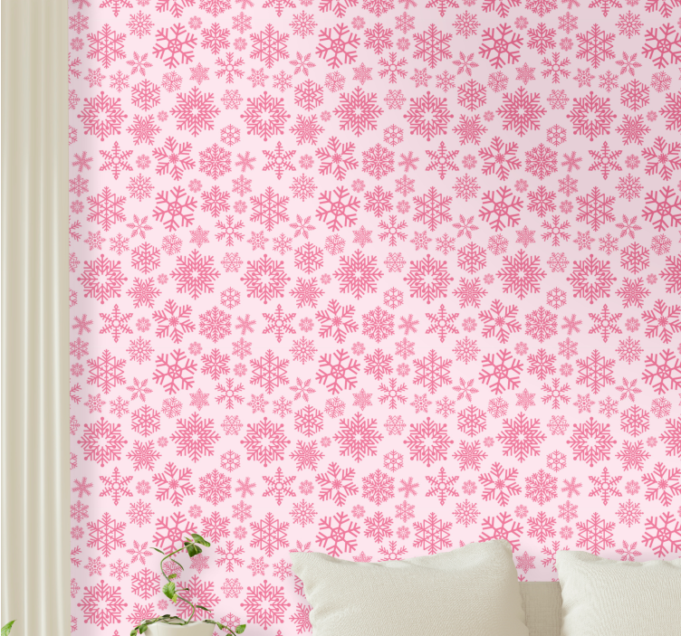 papel de parede para sala Desenho de flocos de neve rosa - TenStickers