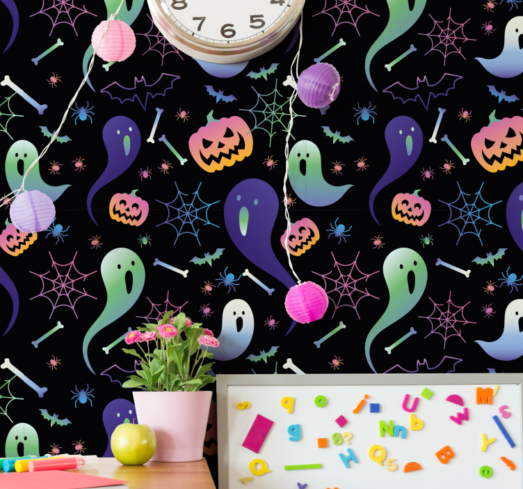 papel de parede para sala Fantasmas e abóboras de halloween - TenStickers