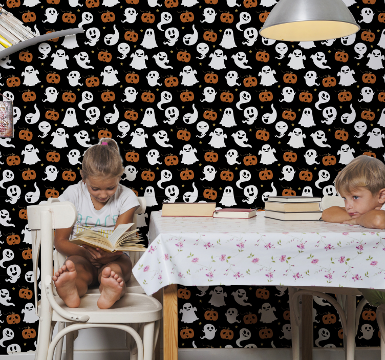 papel de parede para sala Fantasmas ornamentais de halloween - TenStickers