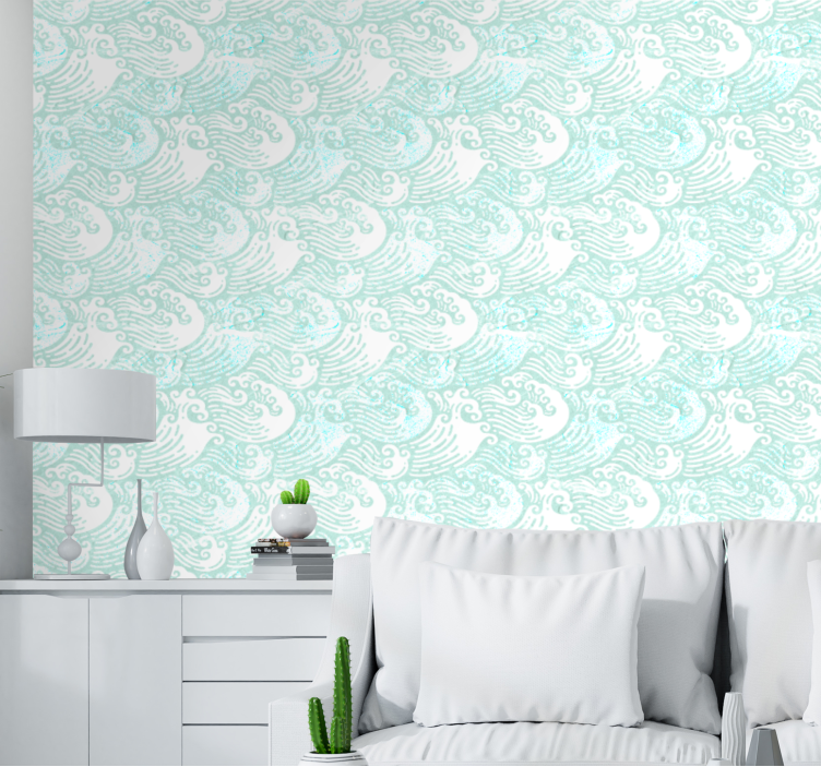 papel de parede para sala Ondas japandi azul claro pintando - TenStickers
