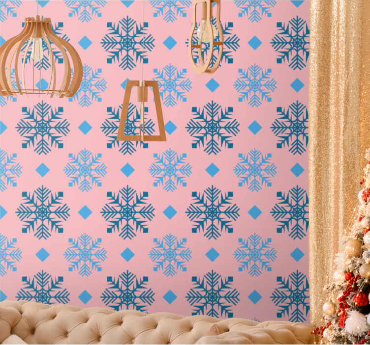 papel de parede para sala Padrão de flocos de neve rosa e azul - TenStickers