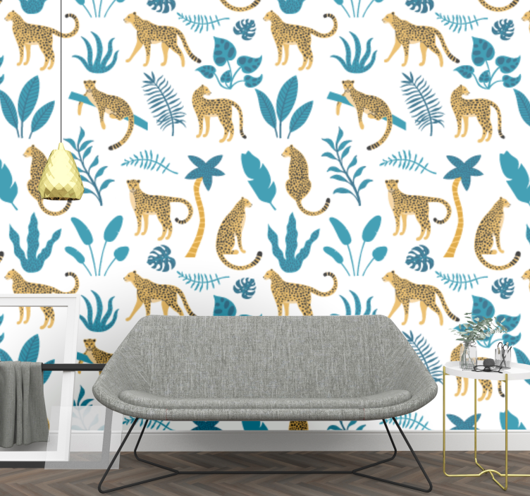 papel de parede para sala Padrão de leopardo tropical - TenStickers