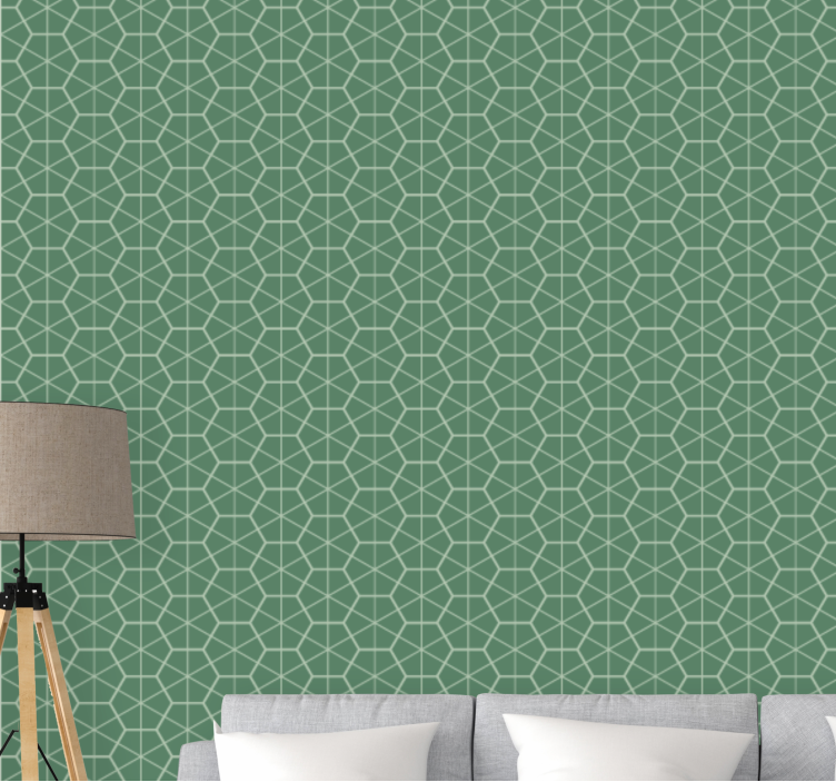 papel de parede para sala Padrão hexagonal verde japandi - TenStickers