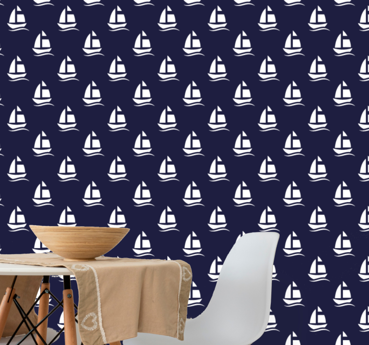papel de parede para sala Padrão náutico azul marinho - TenStickers