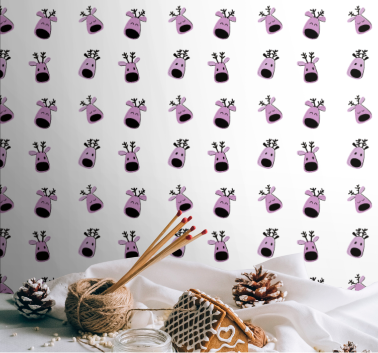 papel de parede para sala Veado rosa padrão de natal - TenStickers